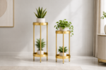 2 Pieces Gold Plant Stand 2 Tier Plant Stand Indoor Metal Flower Stand Planter - Image 10