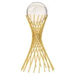 Elegant gold decorative sculpture with a crystal sphere, perfect for modern luxury home decor.