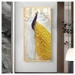 Luxury framed wall art featuring a vibrant peacock design, perfect for modern home decor.