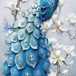 Elegant blue peacock wall art with floral accents, perfect for modern luxury home decor.