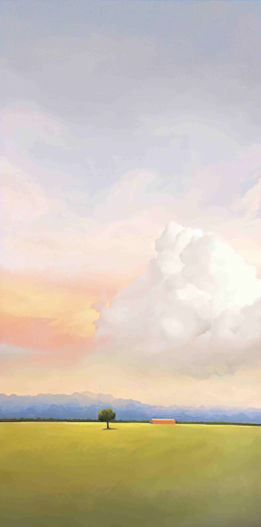 Modern wall art featuring a serene landscape with a lone tree under a vast sky.