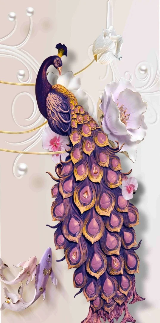 Elegant peacock wall art with floral accents, ideal for luxury home decor.
