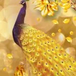 Luxurious wall art featuring a vibrant peacock with golden floral accents, perfect for modern home decor.