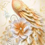 Elegant peacock wall art with floral accents and gold details, perfect for luxury home decor.
