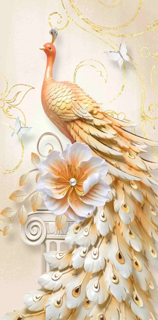 Elegant peacock wall art with floral accents and gold details, perfect for luxury home decor.