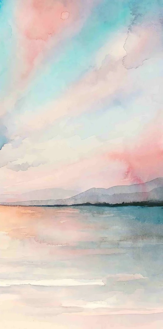 Modern abstract wall art with pastel colors and serene landscape.