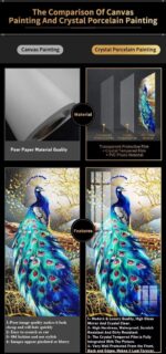 Comparison of canvas painting and Crystal Porcelain painting featuring a peacock design.