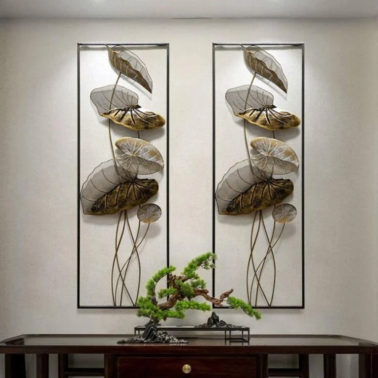 Modern luxury wall art with gold leaf design in aluminium frames, enhancing home decor.