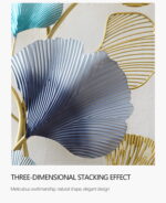 Elegant three-dimensional metal wall art with blue and gold leaf design.