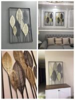 Modern aluminium framed wall art with leaf design in a luxury home setting.
