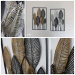Modern aluminium framed leaf wall art in silver and gold tones.