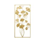 Gold metal wall art with leaf design, modern home decor accent.