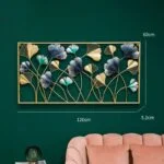 Modern luxury metal wall art with floral design in gold and blue, perfect for living room decor.