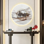 Modern luxury illuminated wall art with abstract design and LED lighting.