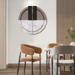 Modern luxury wall art with geometric design in a stylish dining room setting.