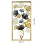 Modern gold and blue metal wall art with floral design, 60x125cm.