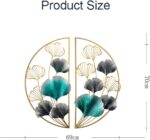 Modern metal wall art with teal and gold floral design, 69cm by 70cm.
