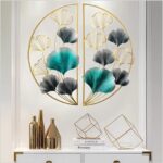 Modern luxury wall art with gold and teal leaf design, home decor accessory.