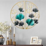 Modern luxury wall art with gold and teal leaf design, perfect for home decor.