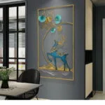 Modern luxury wall art with a decorative deer design in a stylish interior setting.
