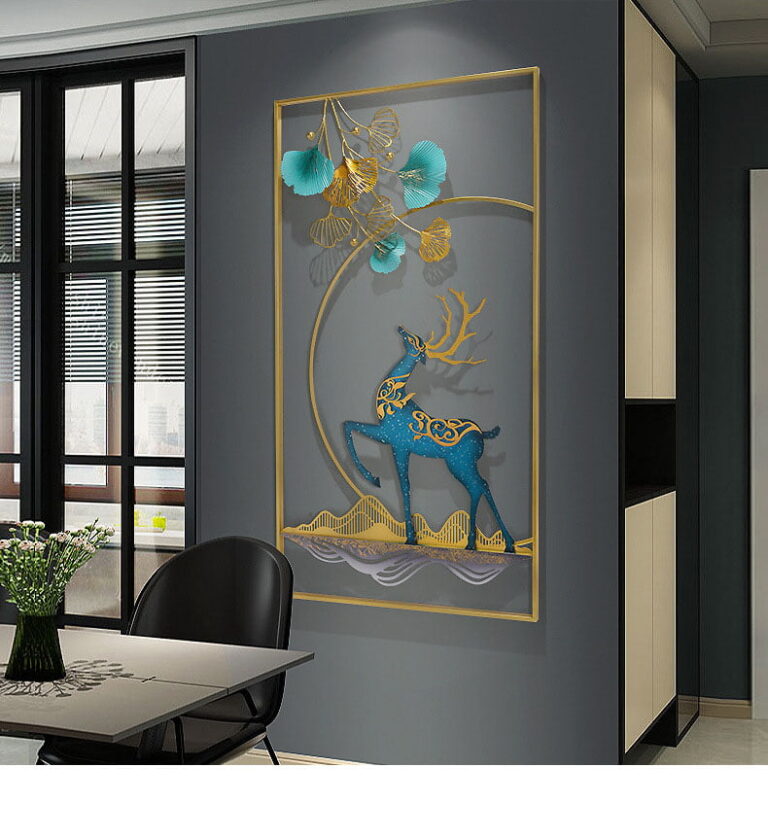Modern luxury wall art with a decorative deer design in a stylish interior setting.