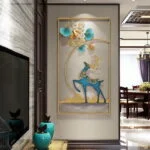Modern luxury wall art with deer and floral design in a living room setting.