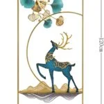 Modern luxury wall art featuring a blue and gold deer with abstract floral accents.