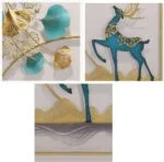 Modern luxury wall art with gold and teal deer and leaf design.