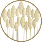 Gold metal wall art with leaf design, modern and luxury home decor accent.