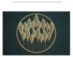 Gold leaf design in a circular frame, modern wall art for home decor.