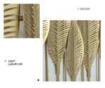 Golden leaf-shaped modern wall art with intricate cut-out design.