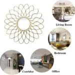 Gold decorative wall mirror with petal design for modern home decor in living room, bedroom, corridor, and office.