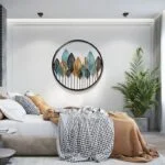 Modern bedroom with luxury wall art and decor accessories.