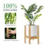 Eco-friendly bamboo planter with green plant, modern home decor accessory.