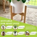 Indoor planter with wooden stand, suitable for various pot types like seagrass, bamboo, and mosaic vases.