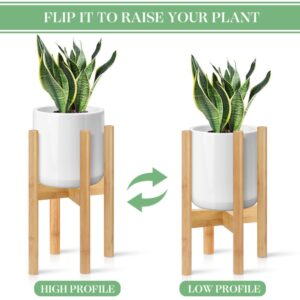 Modern indoor planter with adjustable bamboo stand for home decor.