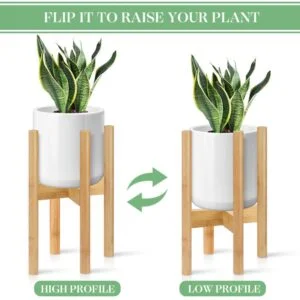 Modern indoor planter with adjustable bamboo stand for home decor.