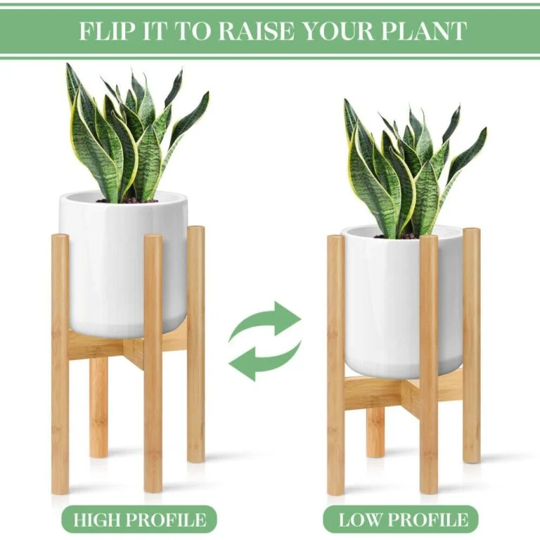 Modern indoor planter with adjustable bamboo stand for home decor.