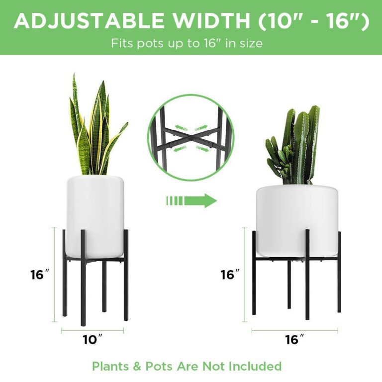 Adjustable plant stand for pots up to 16 inches, featuring modern design.