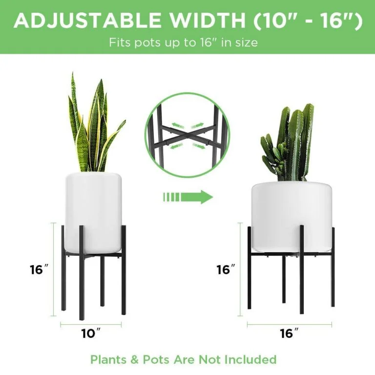 Adjustable plant stand for pots up to 16 inches, featuring modern design.