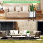 Modern indoor and outdoor plant stands with stylish seating arrangements.