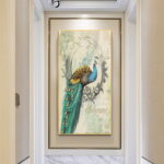 Vintage Stamp Peacock Wall Art Print Frame- Modern & Luxury Large Painting Decoration for Home, Office Hotel, Restaurant - Crystal Porcelain - Aluminium Framed With Glass