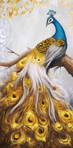 Golden Feather Peacock - Modern & Luxury Large Painting Decoration for Home, Office Hotel, Restaurant - Crystal Porcelain Glass - Image 2