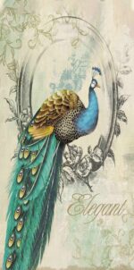 Vintage Stamp Peacock Wall Art Print Frame- Modern & Luxury Large Painting Decoration for Home, Office Hotel, Restaurant - Crystal Porcelain - Aluminium Framed With Glass - Image 2