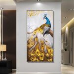 Golden Feather Peacock - Modern & Luxury Large Painting Decoration for Home, Office Hotel, Restaurant - Crystal Porcelain Glass