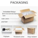 Packaging showing embedded design with polyfoam and thickened carton for safe delivery.