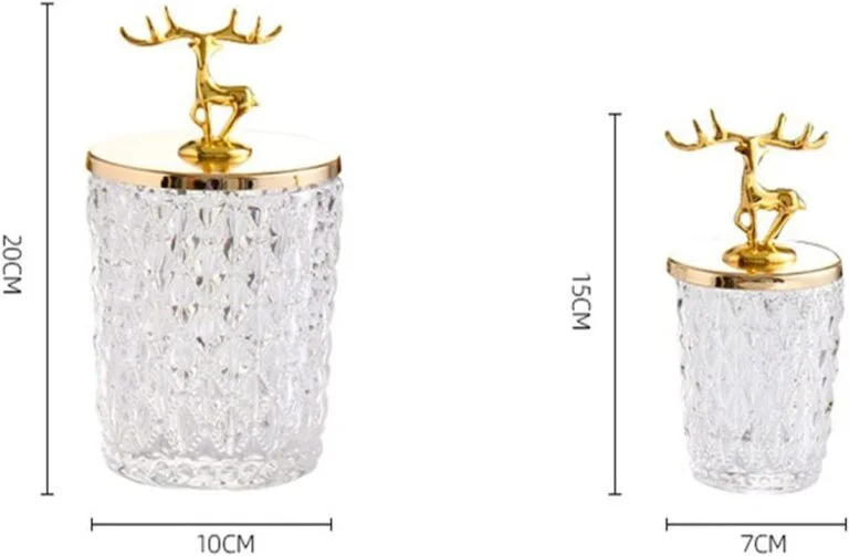 Crystal jars with gold deer lids, modern decorative home accessories.