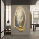 Illuminated modern wall art featuring a crystal porcelain deer with LED lighting in a luxury home setting.
