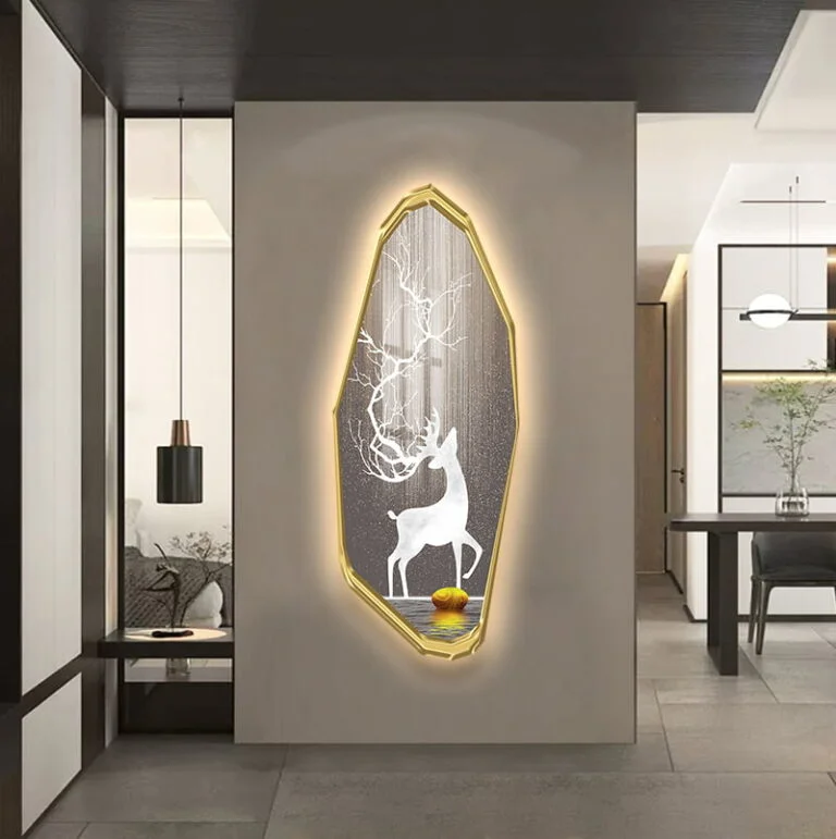 Modern LED wall art with deer design in luxury home decor setting.