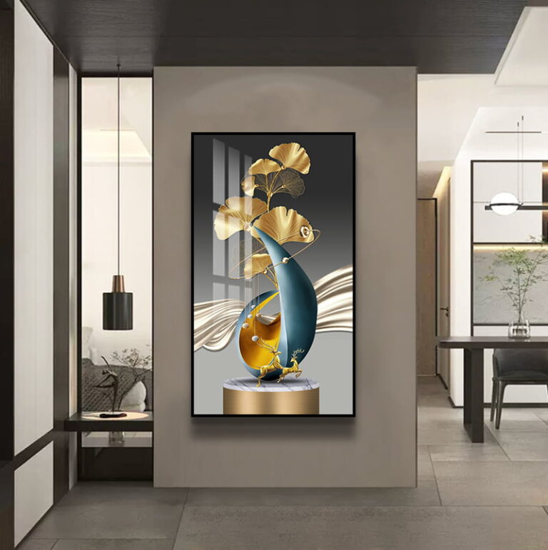 Modern luxury wall art with abstract design in a stylish interior setting.